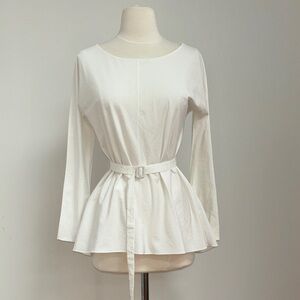 THE ROW White Belted Women's Blouse Cotton Elastane